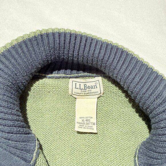 LL Bean Men's 1/4 Zip Sweater XL Green 100% Cotton - Picture 7 of 7